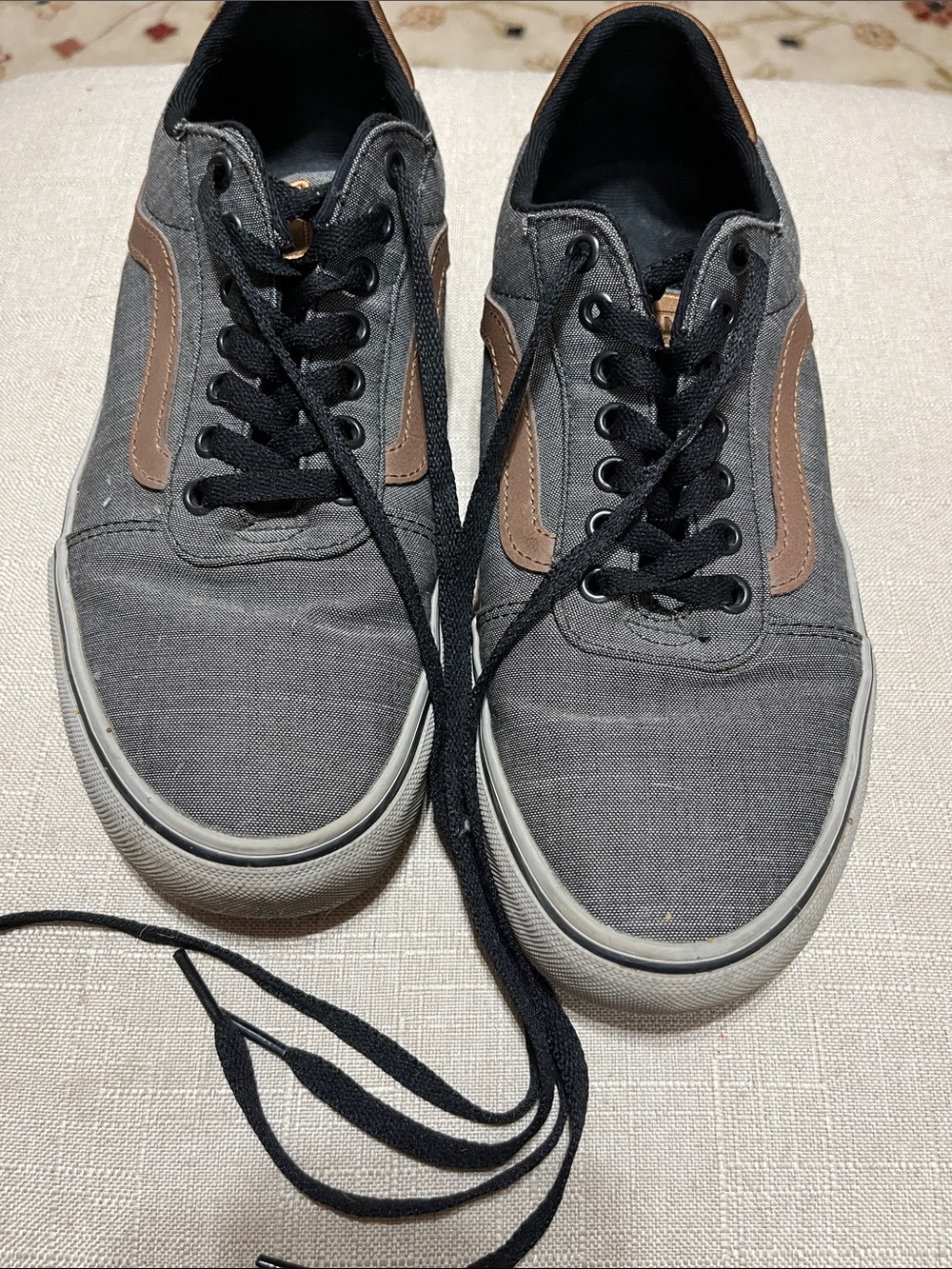 Vans Gray Canvas Sneakers with Brown Accent Stripe